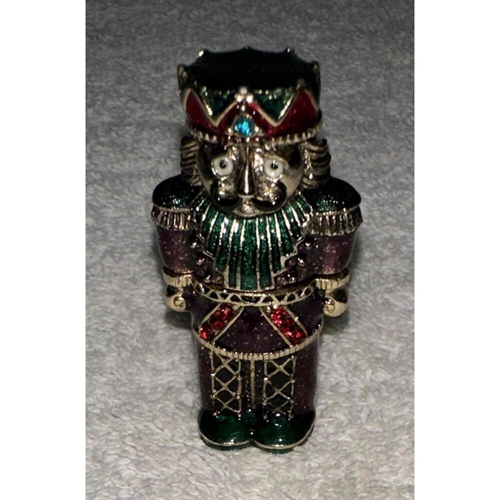 Monet Trinket Box Nutcracker Enamel Jeweled Soldier King  (2" Tall) - NICE